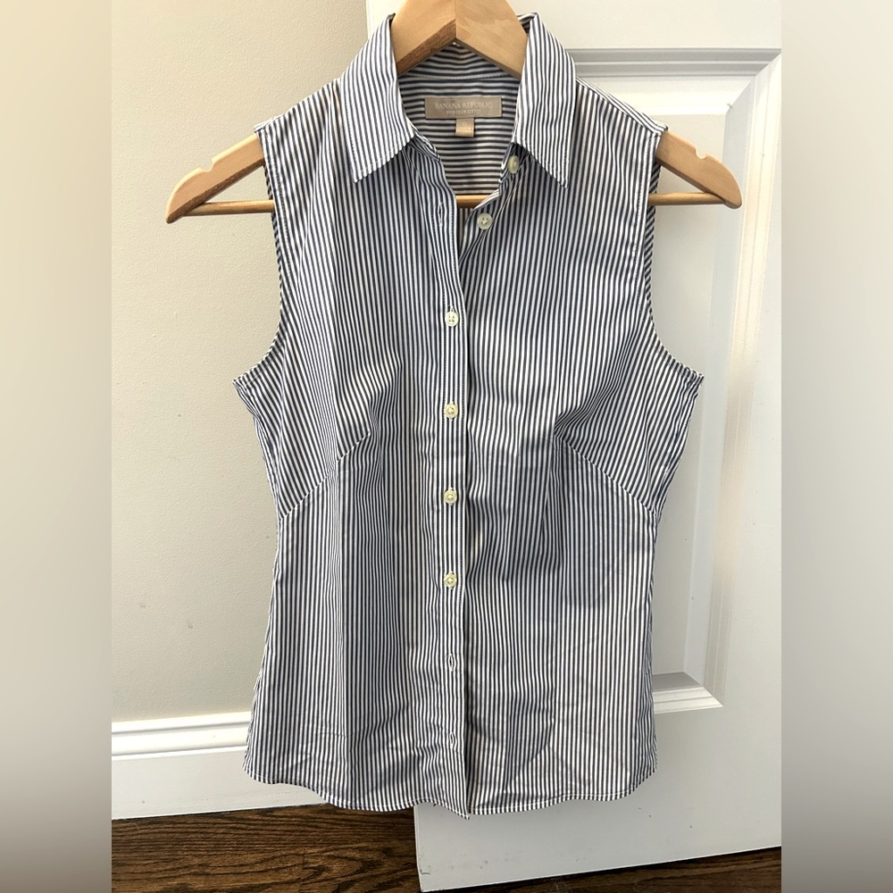 Sleeveless Striped Top - Blue and White
